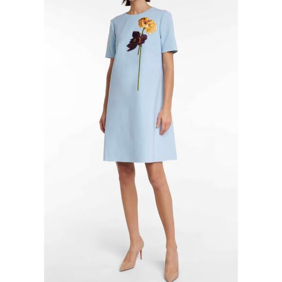 OSCAR DE LA RENTA Floral-embroidered Wool-blend Mini‎ Dress size S $2489 - Picture 1 of 7